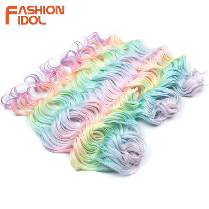 FASHION IDOL 24inch 300g Deep Wavy Crochet Hair Synthetic Twist Curly Hair Crochet Braids Ombre Rainbow Braiding Hair Extensions