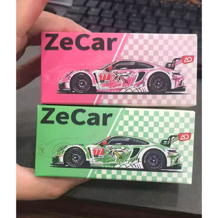 Vvm Zecar 1:64 Porsch 911 Gt3r Green/Pink Dinosaur Simulation Alloy Miniature Die-casting Car Model Custom Collection Toys Gifts