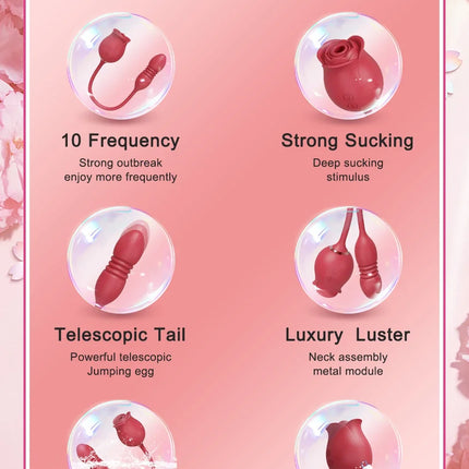 Rose-Sucking Sex Toys Dildo Vibrator for Women 3in1 Thrusting G Spot Anal Vibrators Stimulator Female Vibrating Egg Adult Toys