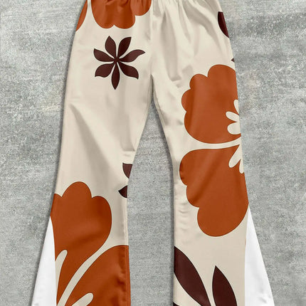 Men's Casual Street Style Trendy Cross Print Fashionable Slightly Flared Black and White Color-Block Design Sweatpants Men Pants