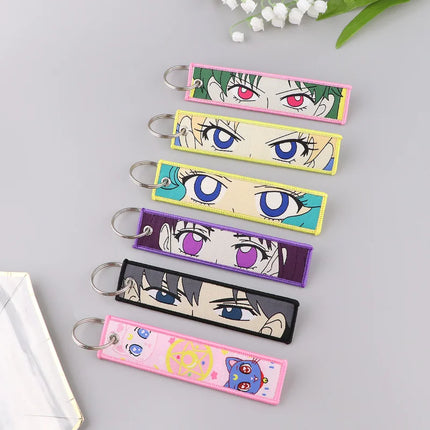 Sailor Moon Keychain Usagi Anime Embroidery Key Tag Motorcycles Cars Backpack Chaveiro Keychain Fashion Key Ring Friends Gift