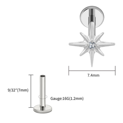 Right Grand ASTM F136 Titanium CZ North Star Flat Back Earring 16G Tiny Starburst Helix Cartilage Stud Earlobe Piercing Jewelry