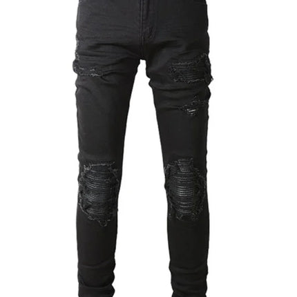 Skinny Hole Jeans for Men Vintage Pencil Pants Straight Ankle Length Trousers Washed Distressed Denims 2024 Autumn Streetwear