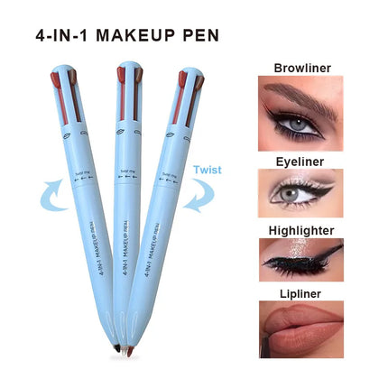 4 in 1 Long-lasting Vegan Makeup Pen Face Eye Makeup Beauty Pencil Eyebrow Eyeliner Lip Liner Highlighter Pen