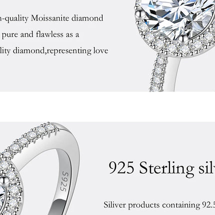 PERFANY Moissanite Ring For Women S925 Pure Silver Plated 18K White Gold Round Diamond Proposal Wedding High-end Jewelry