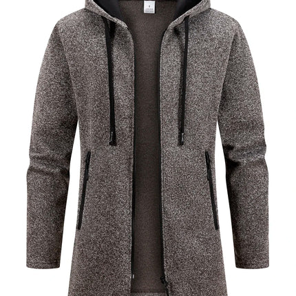 Men's Retro Zipper Jacket Mid Length Windbreaker Spring Autumn Winter Fleece Warm Jackets Fashion Casual Patchwork Yarn Coat