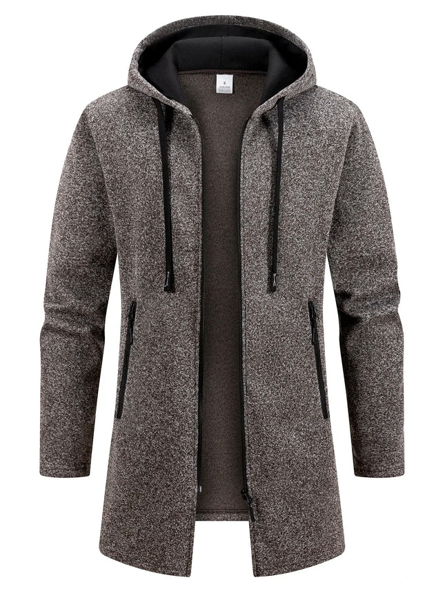 Men's Retro Zipper Jacket Mid Length Windbreaker Spring Autumn Winter Fleece Warm Jackets Fashion Casual Patchwork Yarn Coat