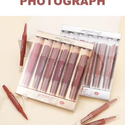 Six Double-Ended Lipstick Set, Velvet Matte Matte Lipstick, Lip Gloss, Easy to Color, Non-Fading, Non-Stick Lipstick Set