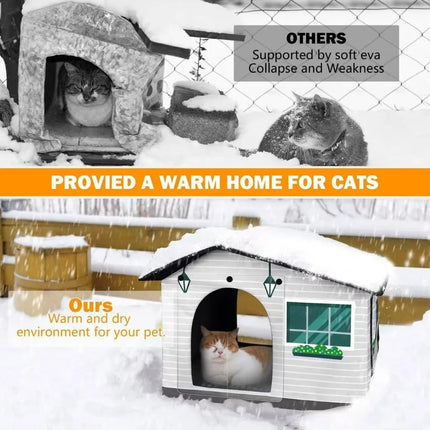 Outdoor Cat House Weatherproof Stray Cat Dog House Waterproof Outdoor Winter Warm Pet Cave Sleeping Beds Home Foldable Washable