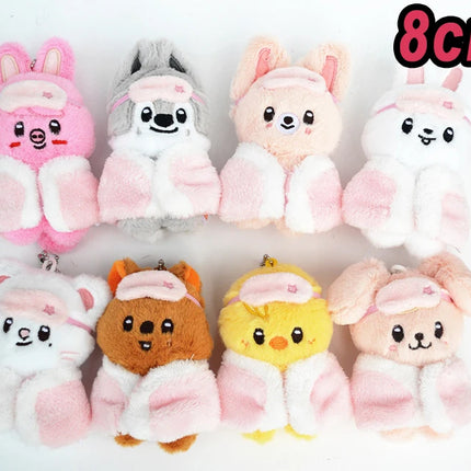 *-SKZOO Stray Kids Keychain Plush Toy Pajamas Eye Mask Keychain Decorative Animal Pink Series Mini Companion Doll DIY Products