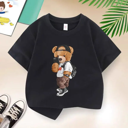 Children's Cool Bear Cartoon T-Shirt, Print Cotton T Shirts, Kids Clothes, Summer Fashion, New, 2026