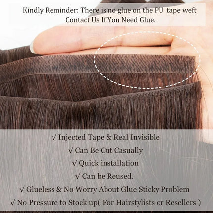 BOYMIA Invisible Long Tape PU Weft Human Hair Injected Tape In Hair Extensions Silky Easy to Use Remy Human Hair 12-22 Inch