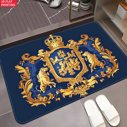 Royal Crest Rug Velvet Flannel Printed Floor Mat Luxury Design Decorative Carpet Entryway Home Decor