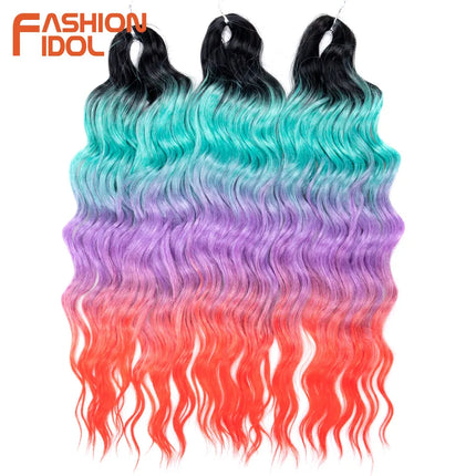 Anna 24 Inch Hair Synthetic Deep Wave Braiding Hair Extensions Braid Hair Ombre Rainbow Red Orange Twist Crochet Curly Hair