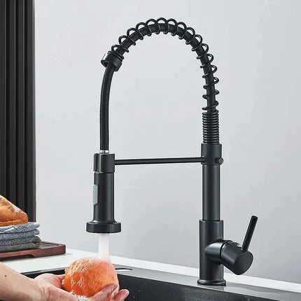 Kitchen Faucets Brush Brass Faucets for Kitchen Sink Single Lever Pull Out Spring Spout Mixers Tap Hot Cold Water Crane