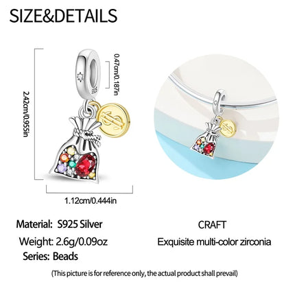 Lucky 925 Sterling Silver Money Tree Lucky Cat God of Wealth Dollar Treasure Charm Fit DIY Bracelet Necklace Good Luck Wish Gift