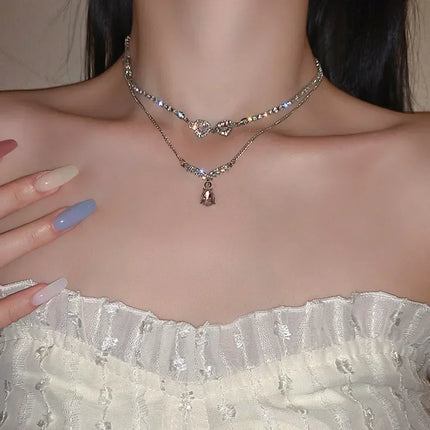 Heart Pendant Necklace Rhinestone / Collier Pendentif Cœur Strass