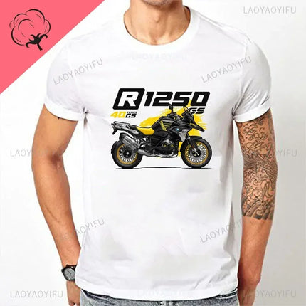 Motorcycle O-Neck Printed T-Shirt Short Sleeve Cotton Tee Case for R1200GS R1250 GS Adventure TShirt Overlander Ride Travel Tops