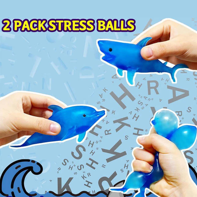 Squishy Shark Stress Balls, Dolphin Squeeze Ball, Stretchy Stress Squish Ball, Sea Animal Squeeze Squishy Toys for Kids Adults