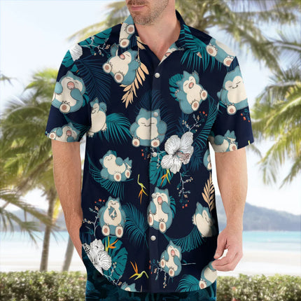 Snorlax Pokemon Hawaiian Shirt Tropical Anime Aloha Shirt Summer Sports Leisure Men's T-Shirt Children's Clothing Tee Y2k Woman