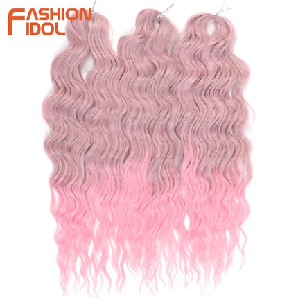 FASHION IDOL 24" 3pcs Deep Wave Curl Hair Synthetic Water Wave Braiding Hair Extensions Ombre Rainbow color Twist Crochet Hair