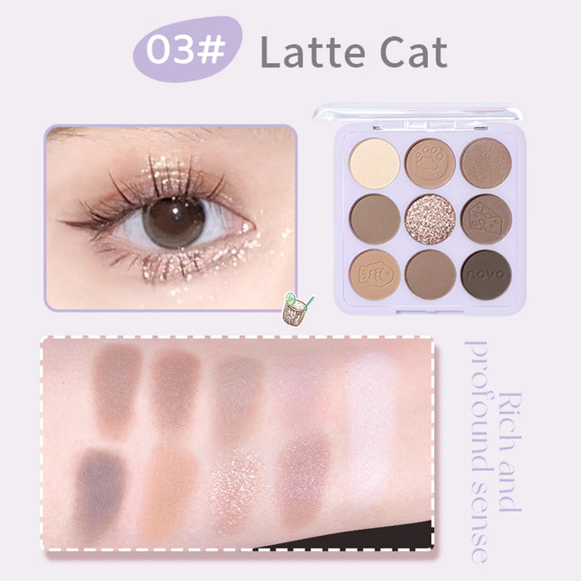 NOVO Nine-Shade Eyeshadow Palette with Contouring, Highlighting and Blush in One Versatile Colour Combinations