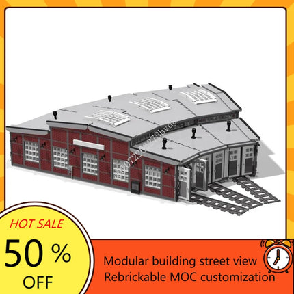 5286PCS MOC Creative Modular Train Station Set with Turntable Roundhouse Custom Custom Puzzle Children's Birthday Christmas Toys