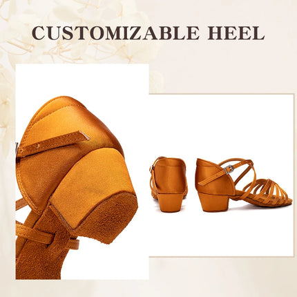 HROYL Girls Latin Dance Shoes Children Ballroom Tango Salsa Party Dancing Shoes Ladies Soft Sole Low Heels 3.5cm Training Shoes