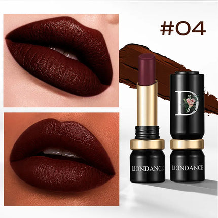 LIONDANCE Velvet Matte Lipstick Nude Soft Dark Color High Pigmented Long-Lasting Waterproof Lip Balm for Women Gift for Girls
