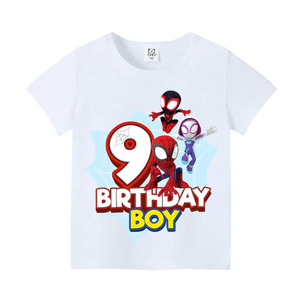 Marvel Spider-Man Digital Print Summer Boys Girls T-Shirt Suitable Street Wear 100% Cotton Breathable Soft Short-Sleeved Top