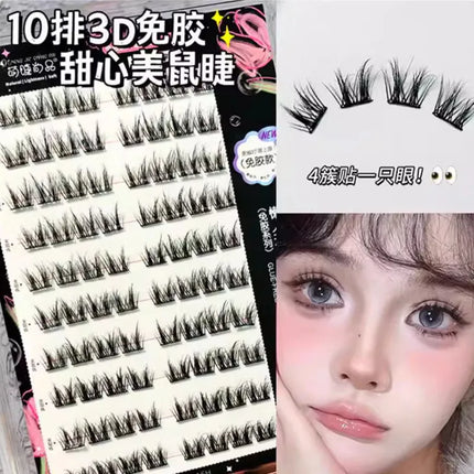 Glue-free Self-adhesive False Eyelashes Voluminous Fluffy Thick Natural Curling W-shaped Sunflower Lash Manga Eyes