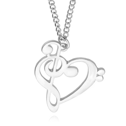 Music Note Heart Necklace of Treble and Bass Clef Women Infinity Love Charm Pendant Necklace Stainless Steel Jewelry Gift
