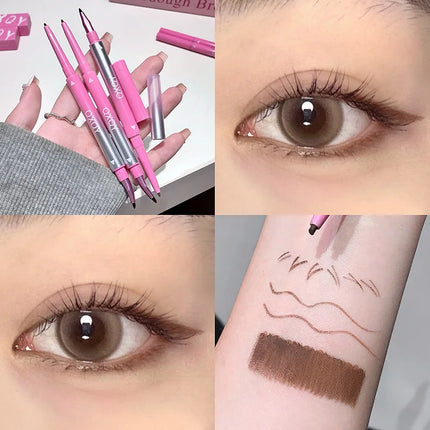 Long-lasting Natural 3D Inner Membrane Red Lying Silkworm Eye Liner Pen with Angle Folding Halo Dye Brush Double Head Eyeliner