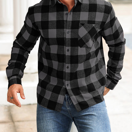 New Men's Checkered Shirt That Is Trendy, Versatile, Casual, Fashionable, and Fits Snugly for Office, Outdoor Sports, Fitness,