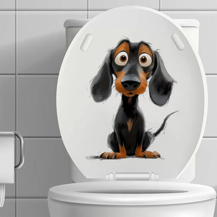 Cute Dachshund Puppy Self-Adhesive Toilet Stickers,Wall Decal Removable, Reusable Vinyl Car Sticker for Toilet Lid
