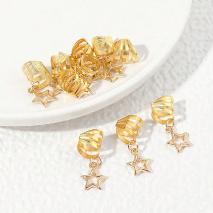 10pcs/set Star shape Metal Hair Ring, Dreadlocks Beads Hair Braid DIY Pendant Hair Accessories Metal Cuffs Decoration/Accessories
