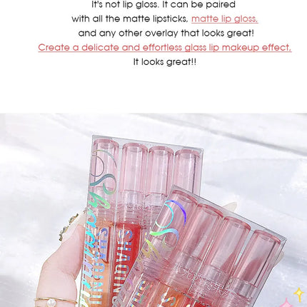 Four pack lip gloss set box, water gloss jelly lip gloss, moisturizing glass lips, not easy to stick to cup