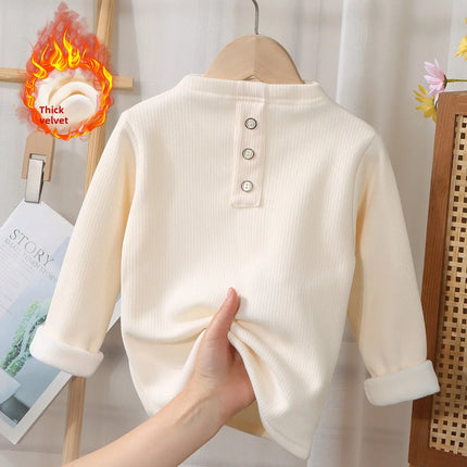 2025 New Kids Fleece Shirt Winter Warm Tops Boys Girls Fashion Casual Crewneck Tee Baby Thermal Clothes Trendy Outfit