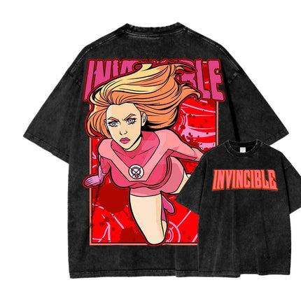 Superhero Anime Invincible Graphic Print Washed T-shirt Men Women New Fashion O-neck Cotton Tee Streetwear Hip Hop Oversized Top