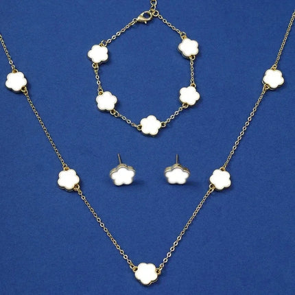 New Lucky Five-petal Flower Five-leaf Clover Earrings Necklace Two-piece set for Woman Fashionable Accessories Party Jewelry