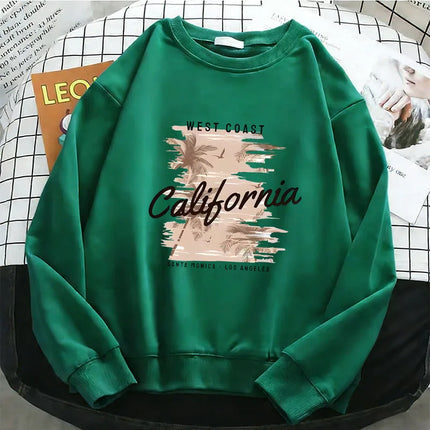 Fashion Y2k California West Coast Womens Hoodies Warm Fleece Sweatshirt Soft Breathable O-Neck Pullover Casual Female Clothes