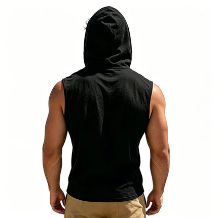2026 New Men Sleeveless Hooded Tank Top Casual V Neck Button Shirt Summer Daily Beach Travel Vacation Loose Fit Tee