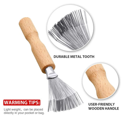 Boao Hair Brush Cleaner, 2 Pieces Mini Hair Dirt Remover Brush with Metal Wire Rake, Wooden Handle for Home and Salon Use