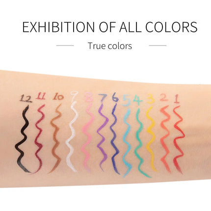 12-Piece Set Matte Colored Eyeliner Pens - Quick-Drying, Non-Smudging Liquid Eyeliner Pens