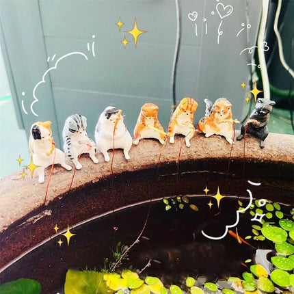 Cute Fishing Cat Fishbowl Fishing Figure Fisherman Figurine Cat Fishing Rod Seals Figures Cat Decoration Interior Accessories