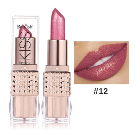 Pearlescent Pink Glitter Velvet Lipstick Metallic Waterproof Long Lasting Matte Shimmer Diamond Lipgloss Women Makeup Cosmetic