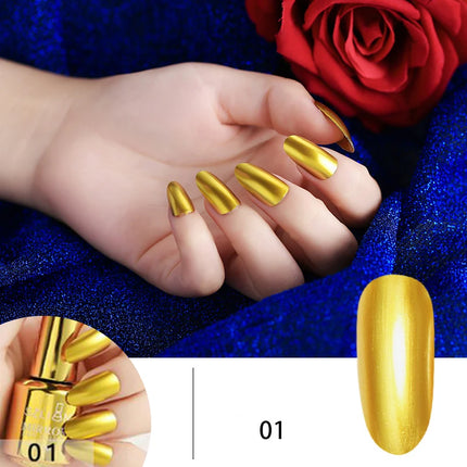 12 Colors Mirror Polish Long-lasting Quick-drying Metallic Silver Purple Rose Gold Nail Polish, Non-Peeling Nail Gel Varnish
