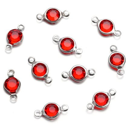 10pcs/lot Stainless Steel Crystal Round Double Ring Pendants for DIY Bracelet Necklace Beads Jewelry Making Accessories