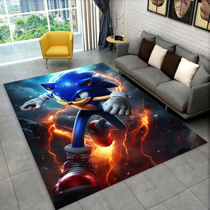 3D S-Sonik Cartoon Retro Area Rug, Carpet Rug for Living Room Children's Bedroom Sofa Doormat Decor, Kid Play Non-slip Floor Mat