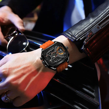 POEDAGAR Sports Men Wristwatch Date Week Chronograph Luminous LED Man Clock Silicone Strap Electronic Men's Quartz Watches Reloj